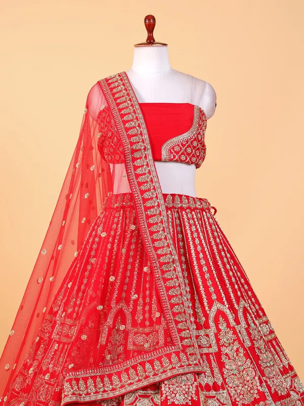 Awesome raw silk red unstitched lehenga choli