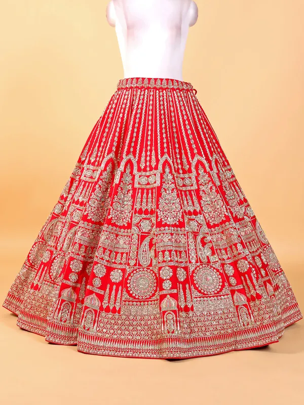 Awesome raw silk red unstitched lehenga choli