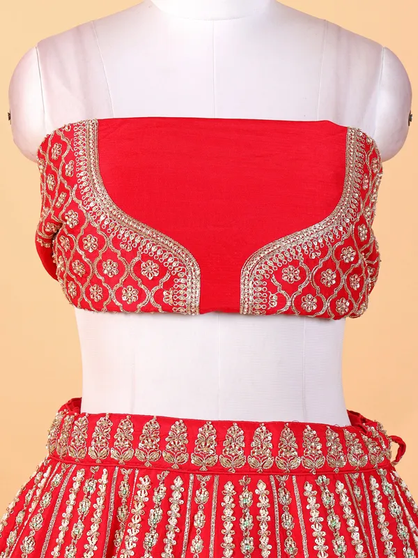 Awesome raw silk red unstitched lehenga choli