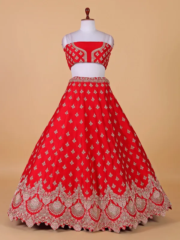 Awesome red raw silk lehenga choli for bridal