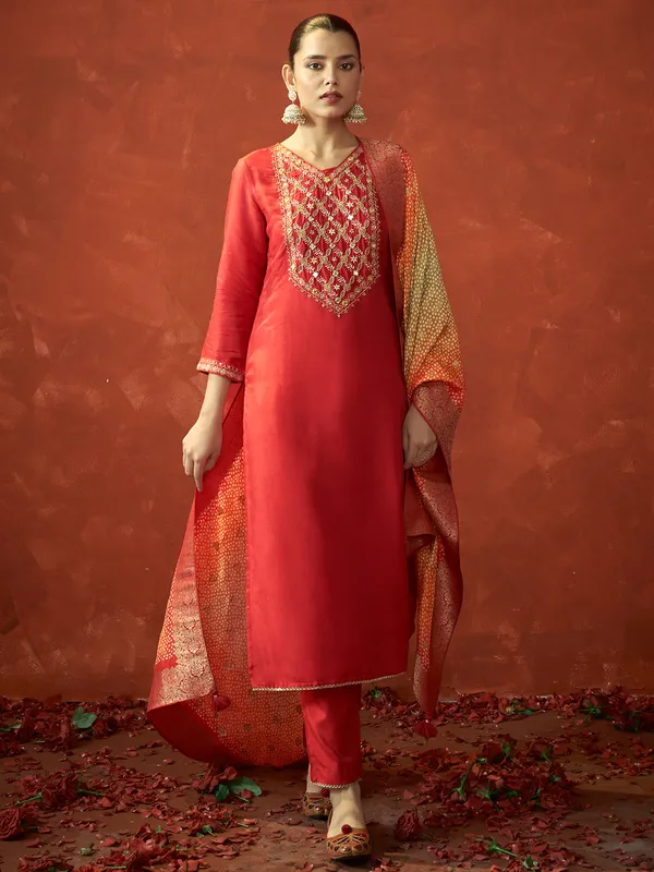 Awesome red silk kurti set