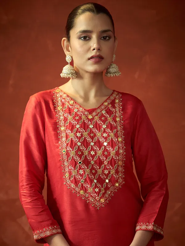 Awesome red silk kurti set