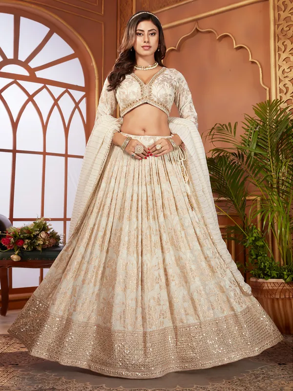Awesome silk cream lehenga choli