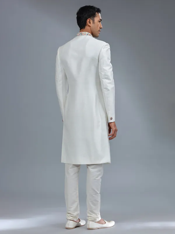 Awesome white silk sherwani for wedding