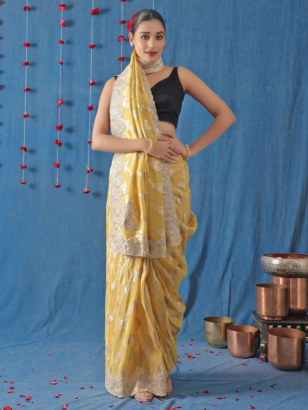 Awesome yellow saree in silk