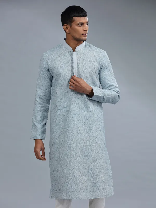 Baby blue cotton silk kurta pajama for men