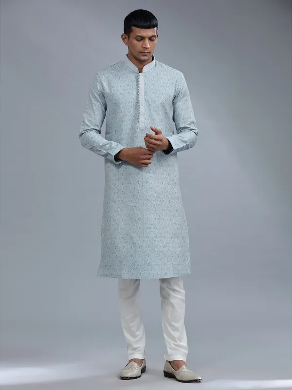 Baby blue cotton silk kurta pajama for men