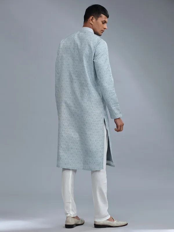 Baby blue cotton silk kurta pajama for men