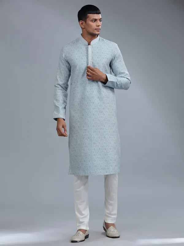 Baby blue cotton silk kurta pajama for men