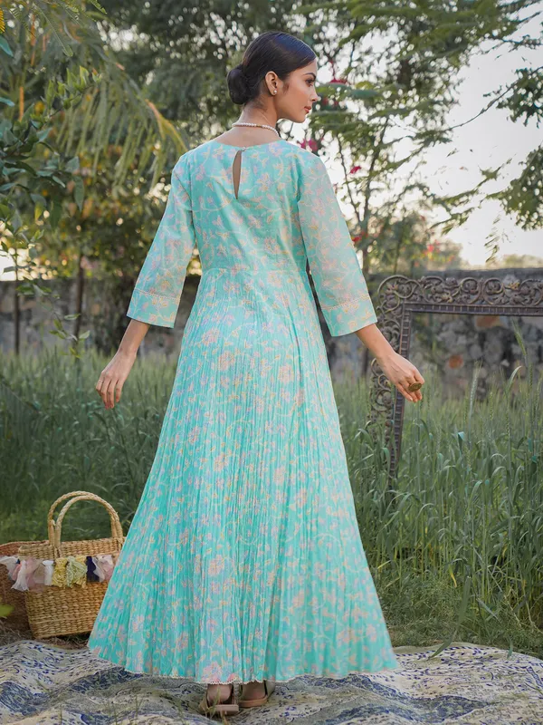 Baby blue printed kurti in cotton