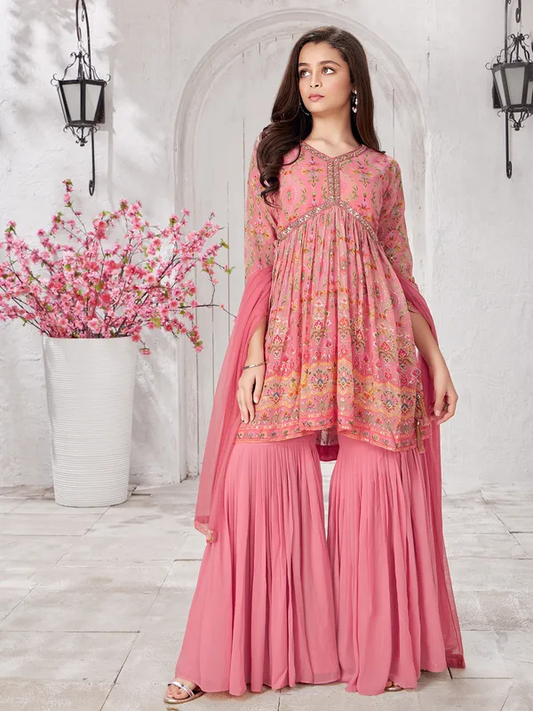 Baby pink alia cut style sharara suit