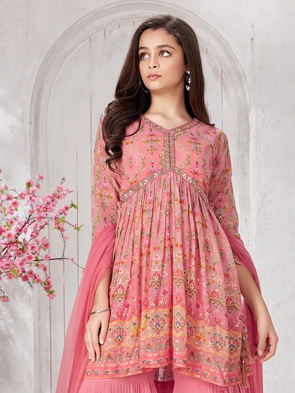 Baby pink alia cut style sharara suit