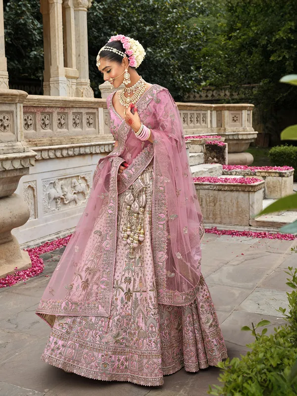 Baby pink bridal lehenga choli in soft silk