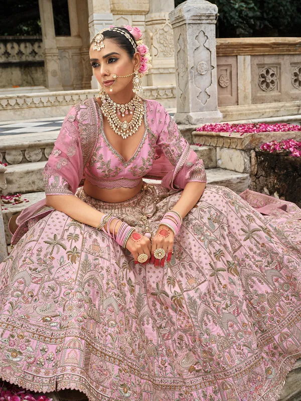 Baby pink bridal lehenga choli in soft silk
