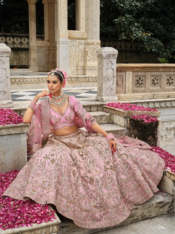 Baby pink bridal lehenga choli in soft silk
