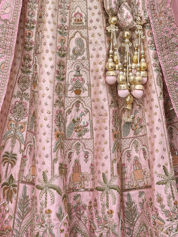 Baby pink bridal lehenga choli in soft silk