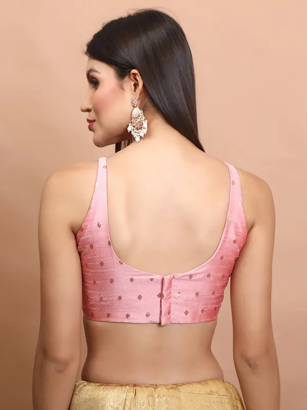 Baby pink brocade zari weaving ready made blouse