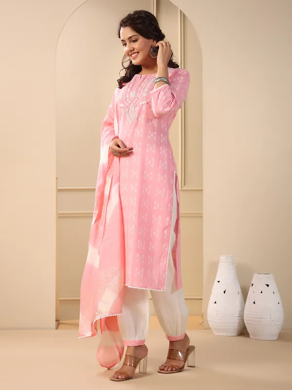 Baby pink casual printed kurti set