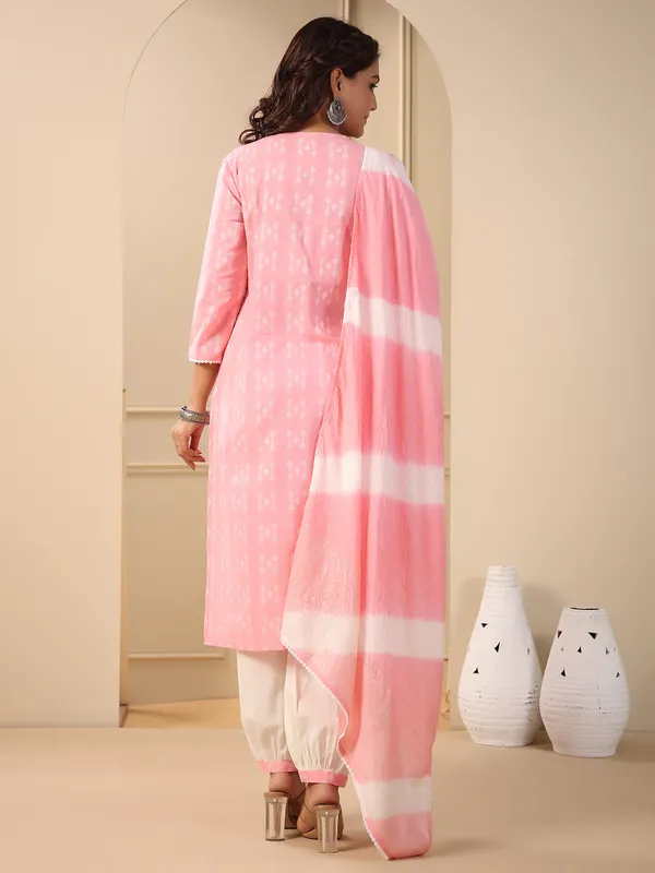 Baby pink casual printed kurti set