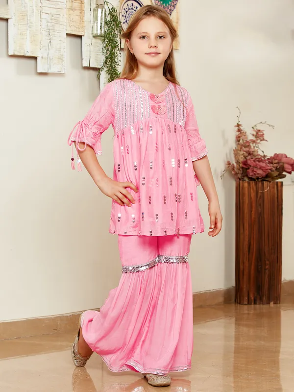 Baby pink cotton sharara suit for festive look