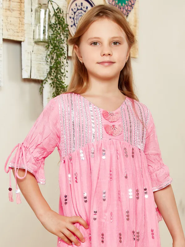 Baby pink cotton sharara suit for festive look