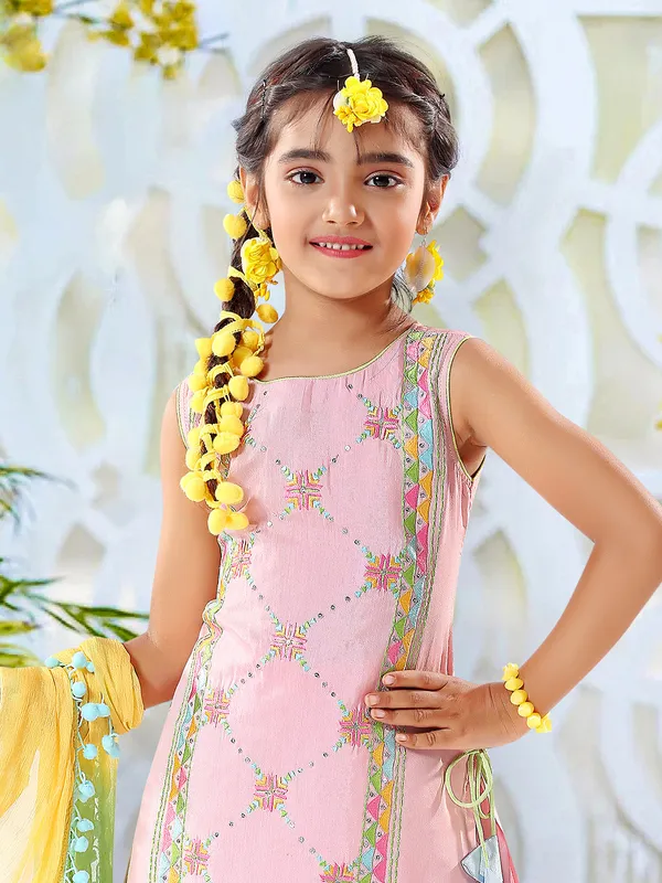 Baby pink cotton sharara suit with dupatta