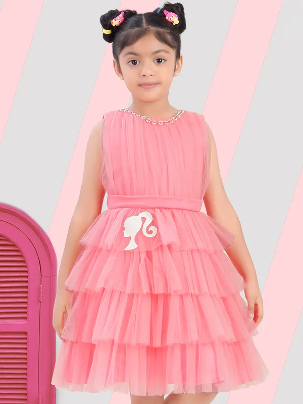 Baby pink net frock for girls