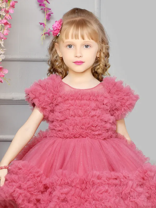 Baby pink net frock for party