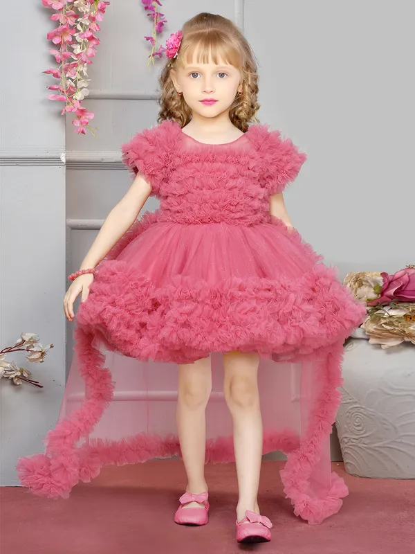 Baby pink net frock for party