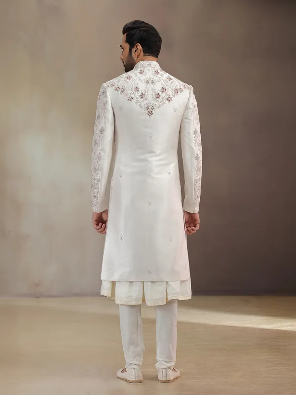Baby pink peshwa groom sherwani in premium silk