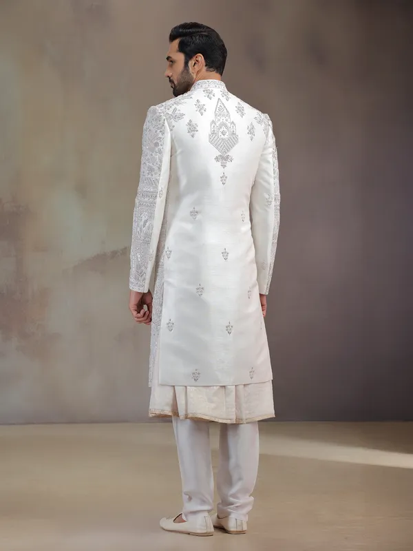 Baby pink peshwa silk groom sherwani