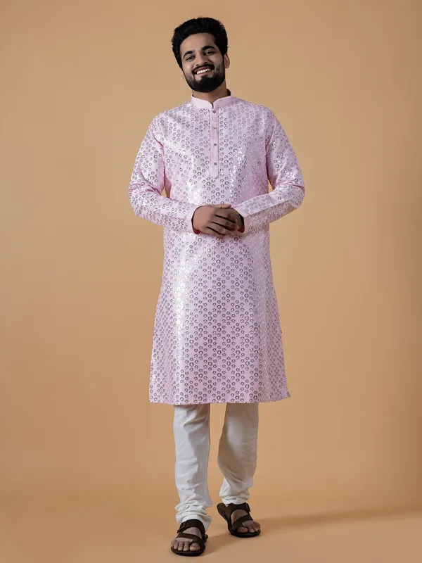 Baby pink silk festive  Men Kurta pajama
