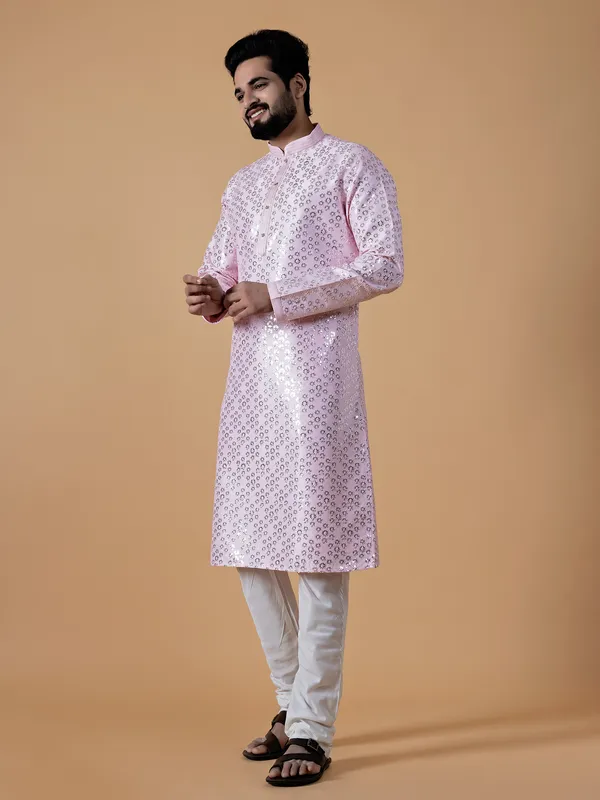 Baby pink silk festive  Men Kurta pajama