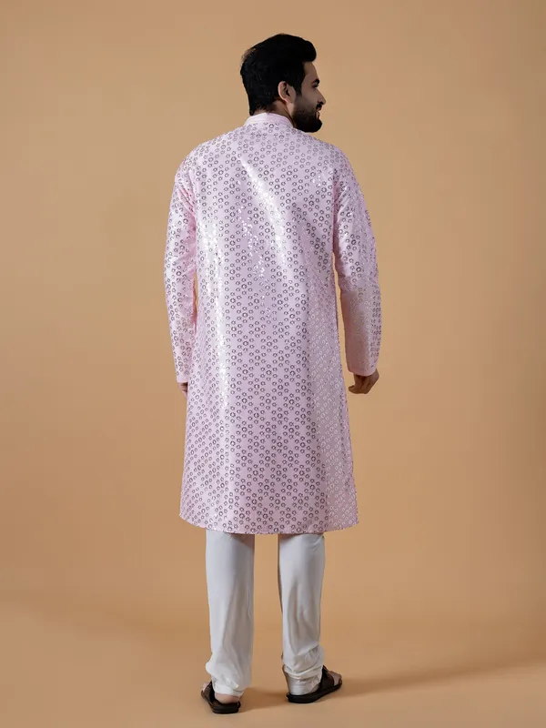 Baby pink silk festive  Men Kurta pajama