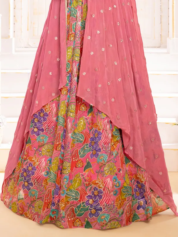 Baby pink silk lehenga choli with shrug style