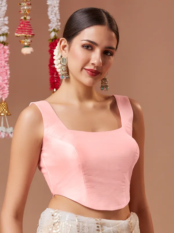 Baby pink silk ready made blouse