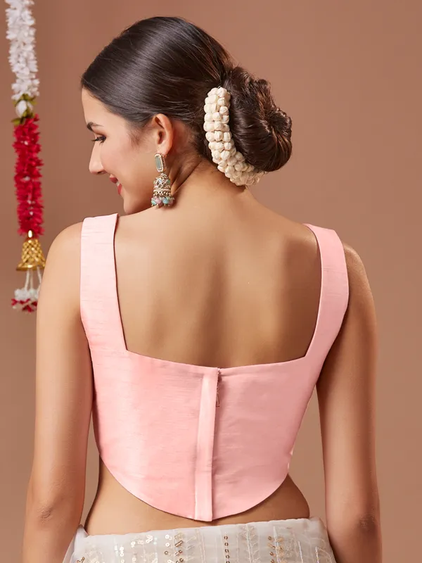 Baby pink silk ready made blouse