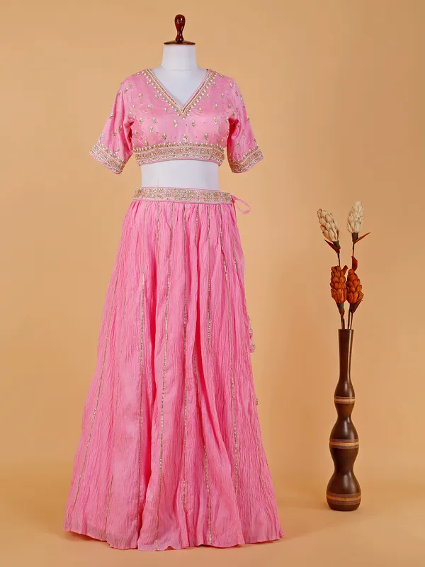 Baby pink silk wedding lehenga choli