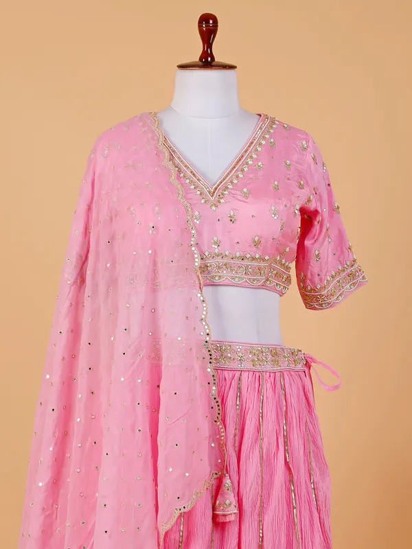 Baby pink silk wedding lehenga choli