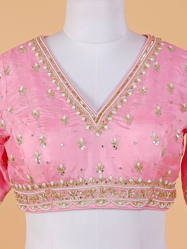 Baby pink silk wedding lehenga choli
