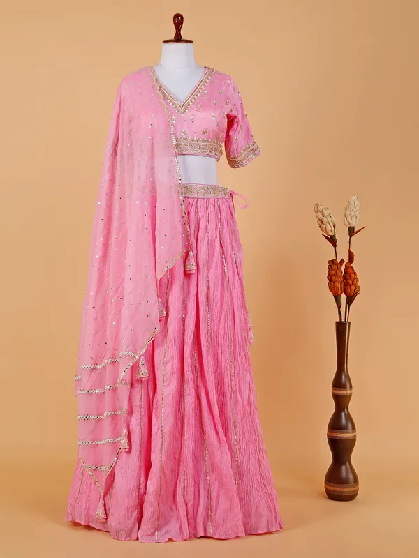 Baby pink silk wedding lehenga choli
