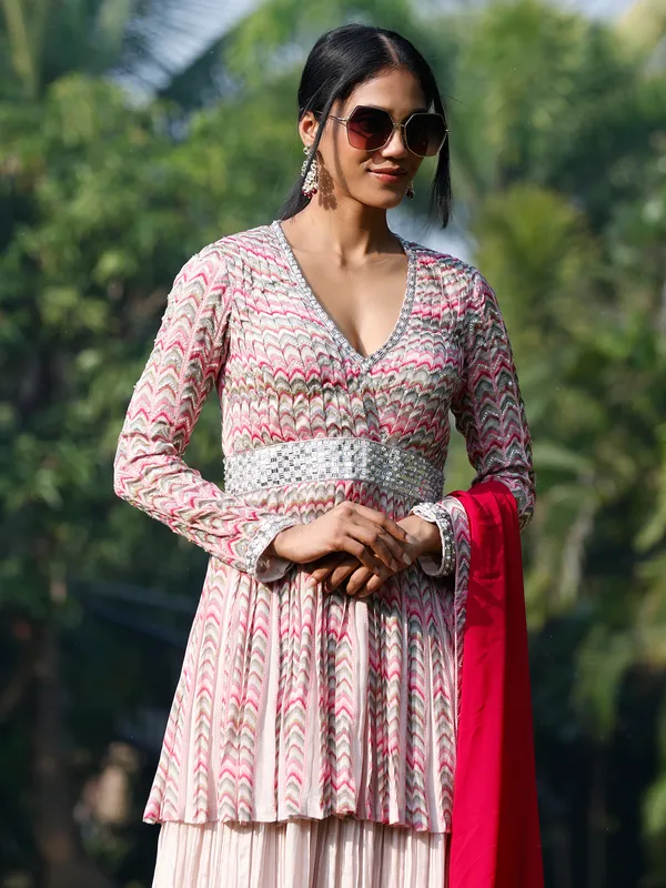 Baby pink silk wedding palazzo suit