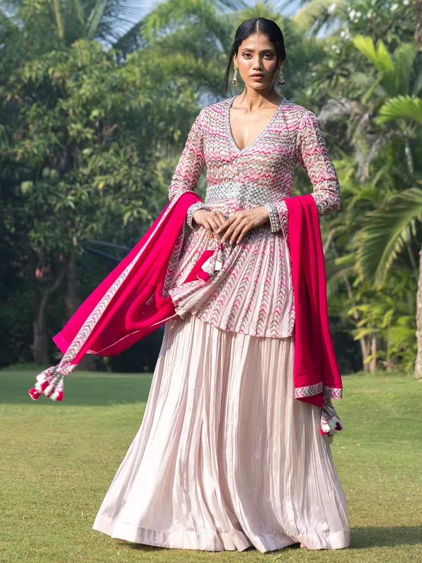 Baby pink silk wedding palazzo suit
