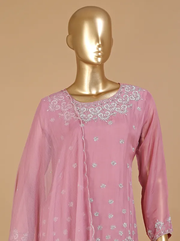 Baby pink tissue silk sharara suit
