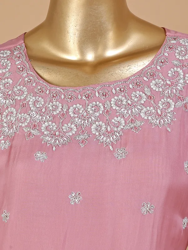 Baby pink tissue silk sharara suit