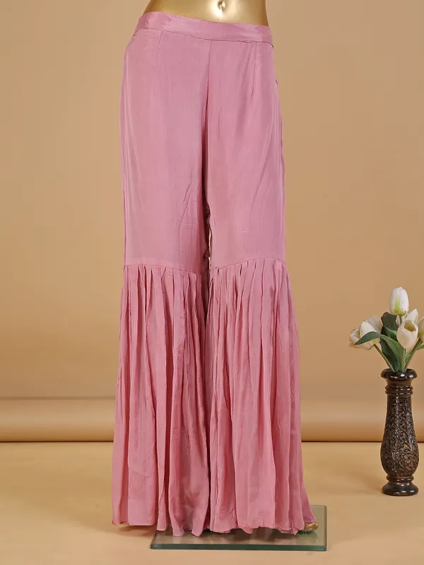 Baby pink tissue silk sharara suit