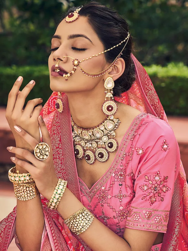Baby pink viscose wedding lehenga choli