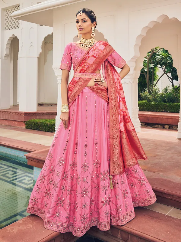 Baby pink viscose wedding lehenga choli