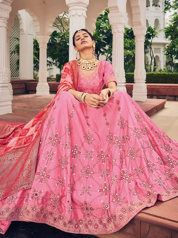 Baby pink viscose wedding lehenga choli