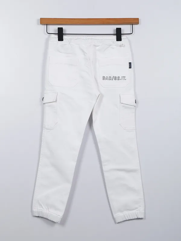 Bad Boys solid white cotton cargo pant